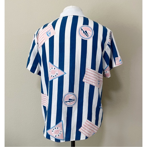 Vintage 90s Retro Russ Petites Size 8 Beach Striped Button Down Shirt Blouse - Picture 4 of 7